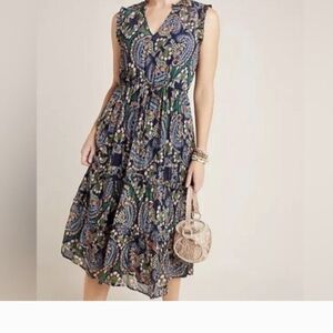 By Anthropologie Paisely Floral Sleeveless Midi Dress